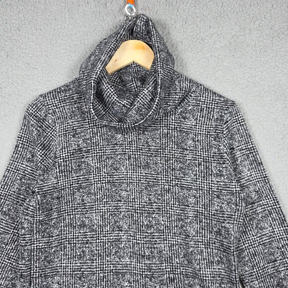 J Crew Sweater Womens Small Glen Plaid Funnel Neck Cowl Regular Fit Cozy Fleece - Picture 3 of 12